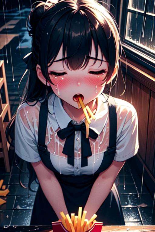 shirtlift (((masterpiece))),  (((best quality))),  ((holding soggy fries)) on Tensor.Art