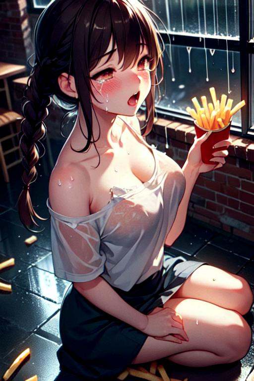 shirtlift (((masterpiece))),  (((best quality))),  (((holding soggy fries))) on Tensor.Art