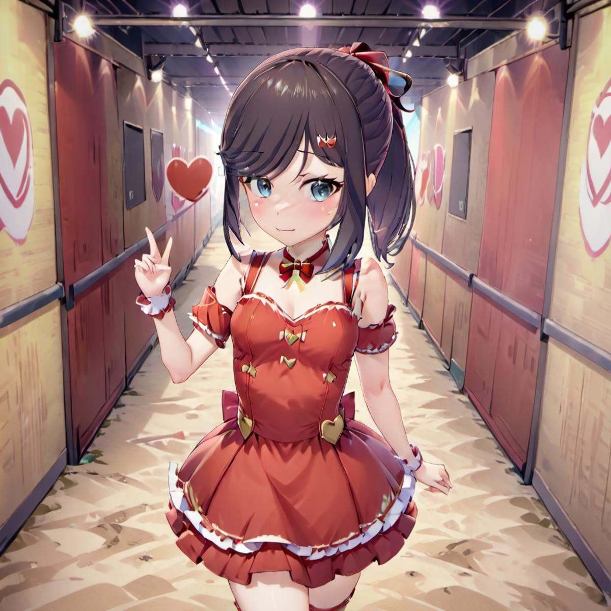 red idol dress,  ponytail,  looking at viewer on Tensor.Art