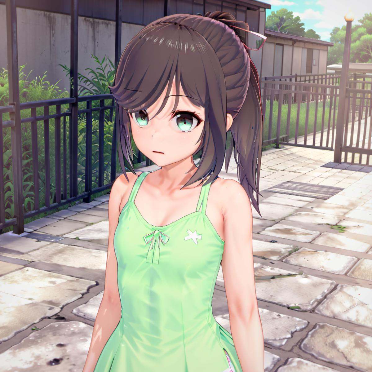 sundress,  ponytail,  looking at viewer on Tensor.Art