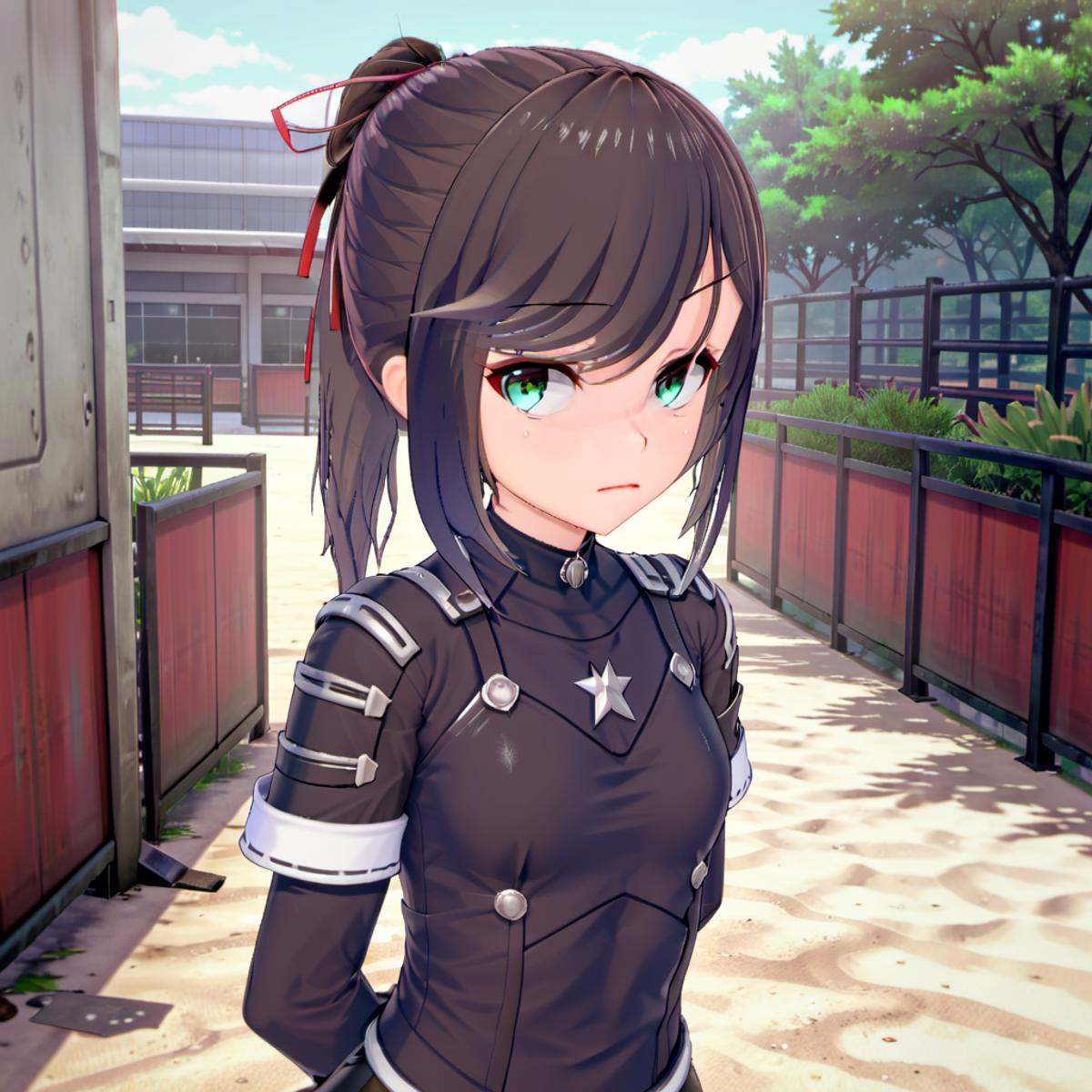 scifi body armor,  ponytail,  looking at viewer on Tensor.Art