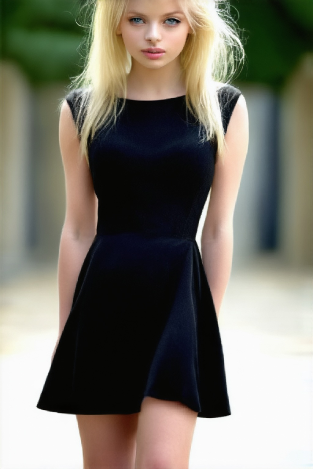 1girl,  blonde,  posing in a little black dress. on Tensor.Art