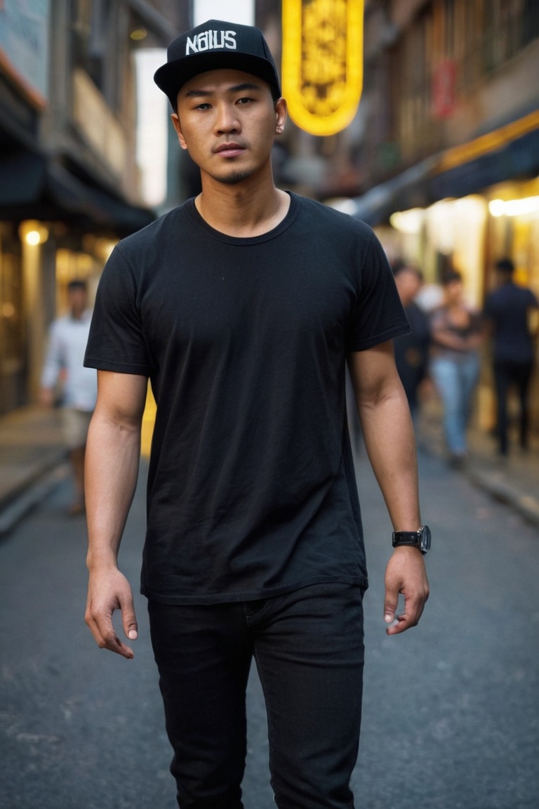 A cinematic portrait of an Indonesian male musician in his late 38s,  balding 0,  02mm hairstyle on Tensor.Art
