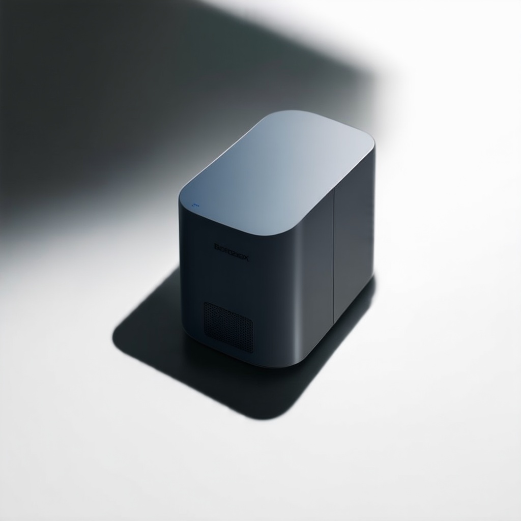 Create a detailed product design illustration,  showcasing a sleek,  modern gadget with a minimalist aesthetic. The image...