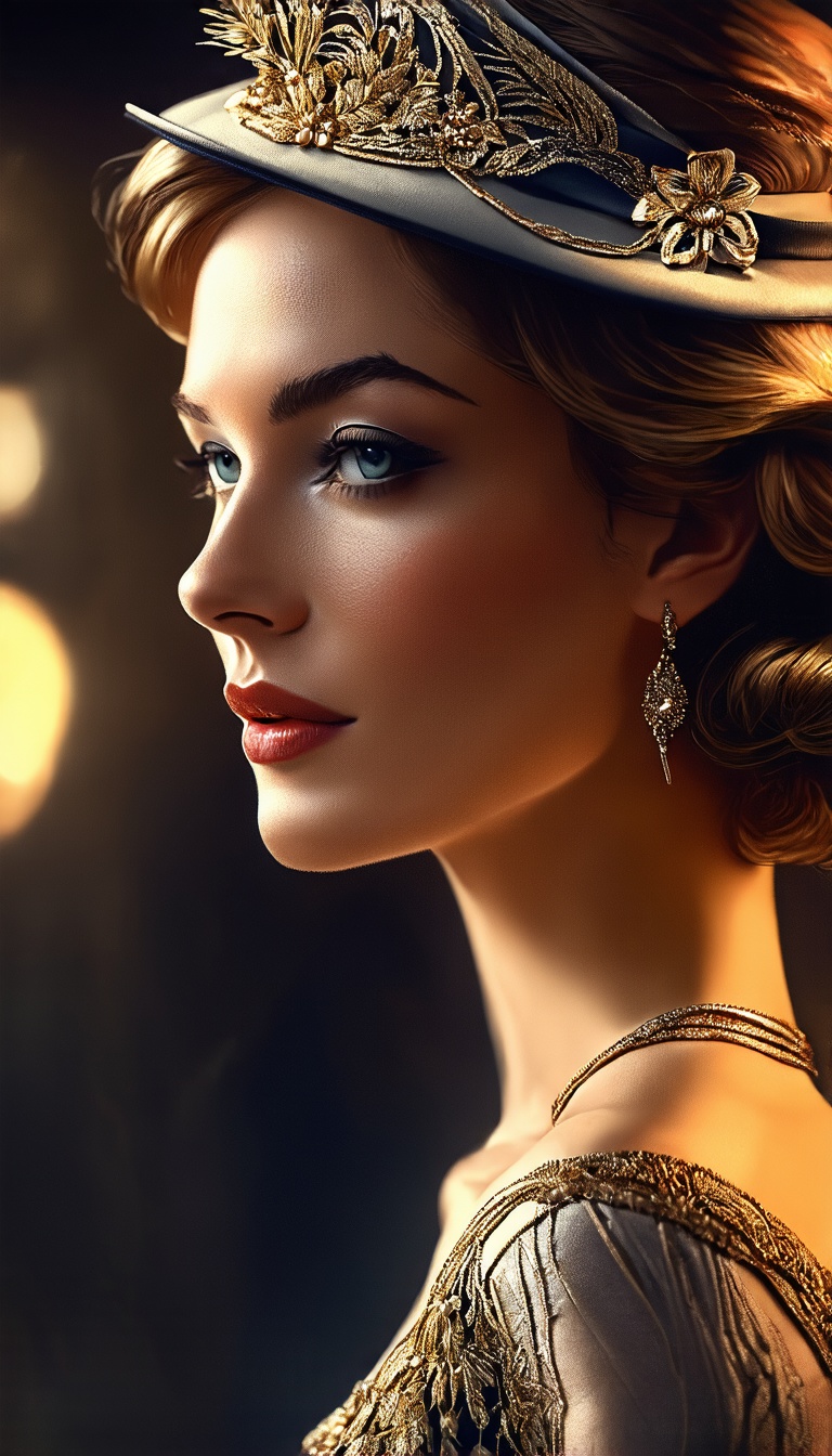 (Please draw a beautiful and attractive woman with "The Great Gatsby" as the theme,  cinematic lighting),  detailed textur...