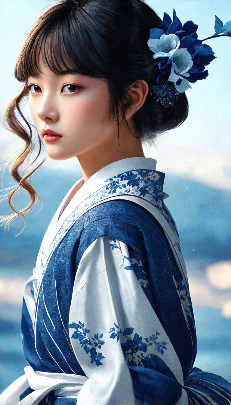 (A young girl,  a work strongly influenced by Katsushika Hokusai,  a beautiful woman who is a model for the Dior brand on...
