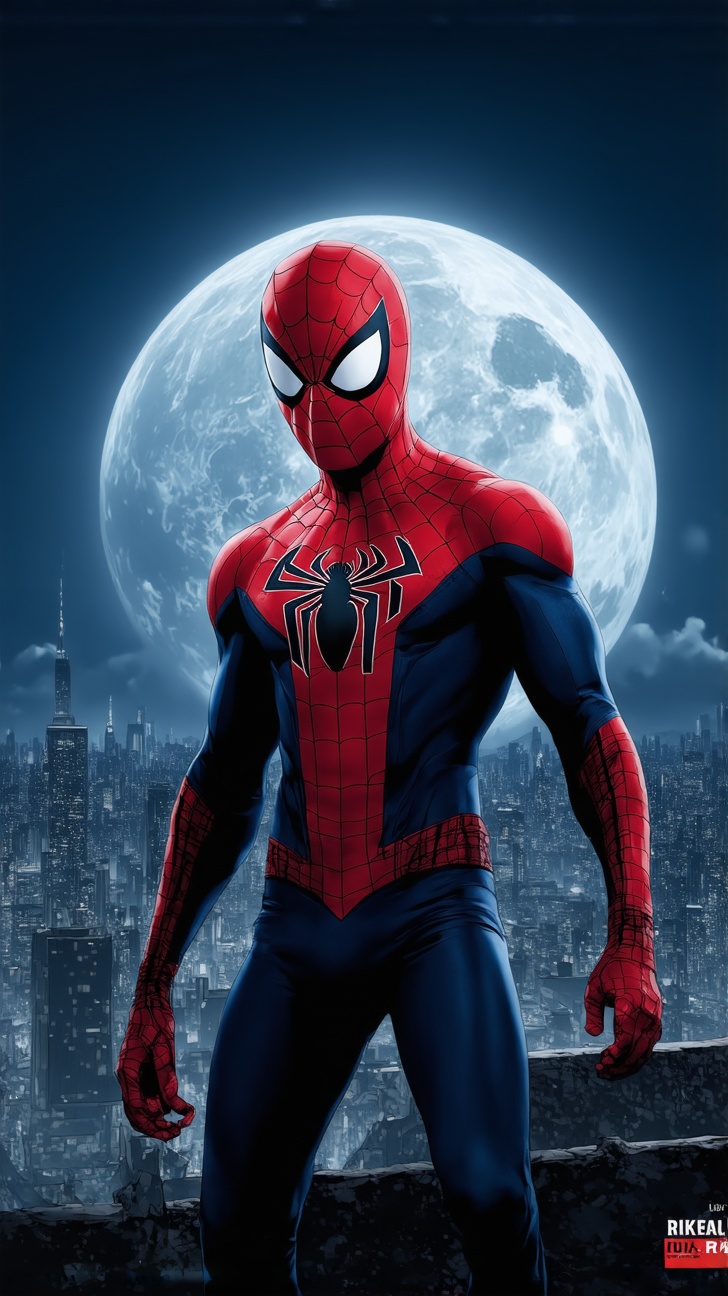 A close-up of Spider-Man in a stealthy pose on a rooftop under a full moon. His suit blends with the shadows, and his eyes are alert. The background features the moonlit cityscape with a few clouds drifting by, adding to the mysterious atmosphere.dark:1.2
BREAK 
settings:(rule of thirds:1.3),perfect composition,depth of perspective,studio photo,trending on artstation,(Masterpiece,Best quality,32k,UHD:1.4),(sharp focus,high contrast,HDR,hyper-detailed,intricate details,ultra-realistic,kodachrome 800:1.3),(chiaroscuro lighting),by Karol Bak$,Gustav Klimt$ and Hayao Miyazaki$,ek_art_b00ster,ek_real_b00ster,ek_ani_b00ster