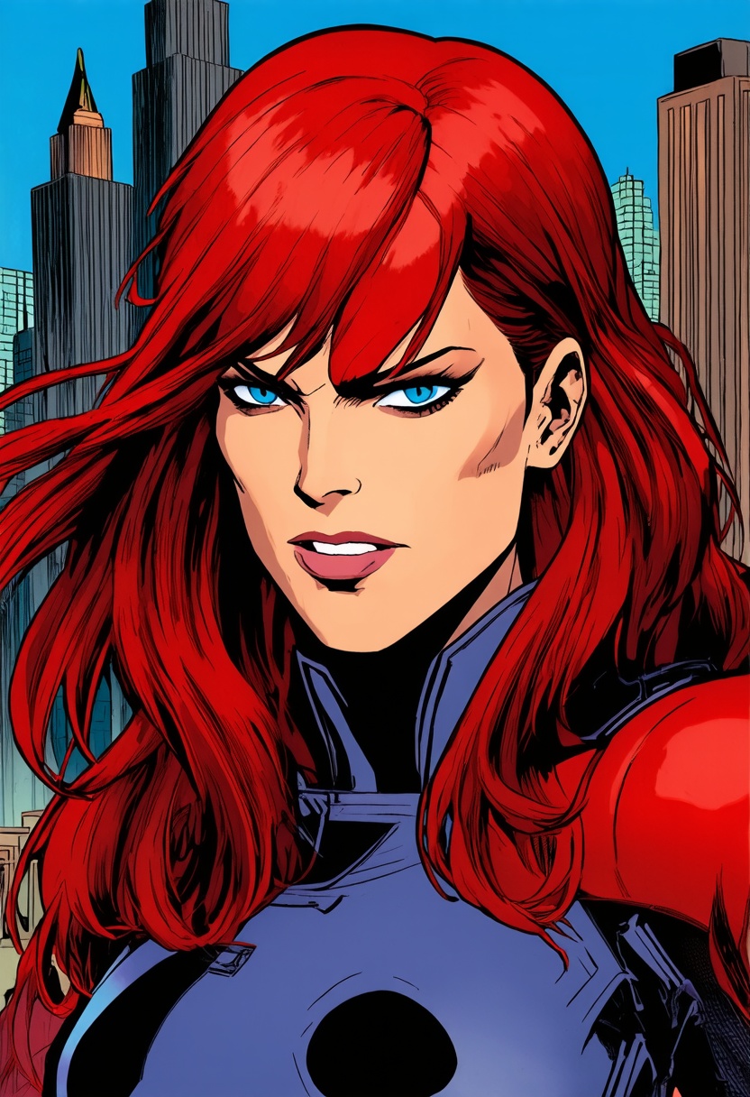 headshot portrait of black widow,  marvel comics,  detailed on Tensor.Art