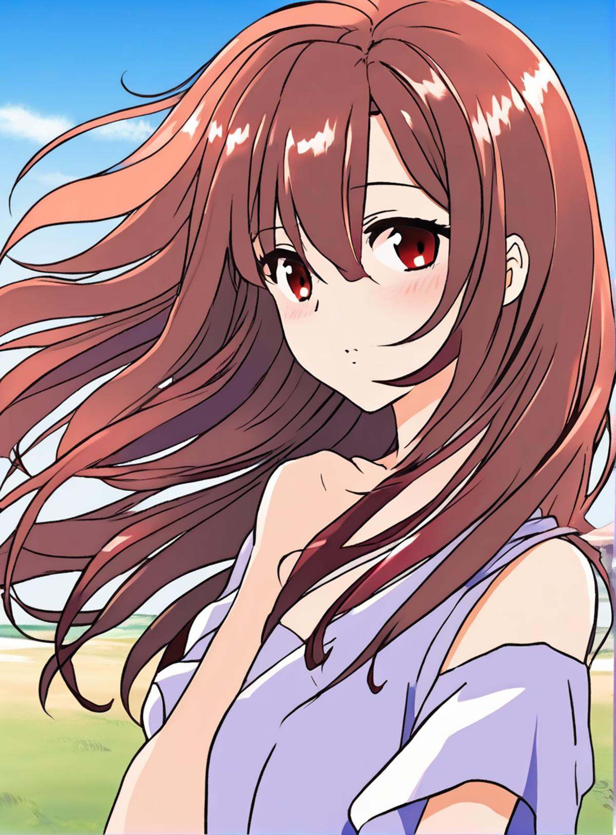 medium windblown [reddish-black:.3] hair,  1girl on Tensor.Art
