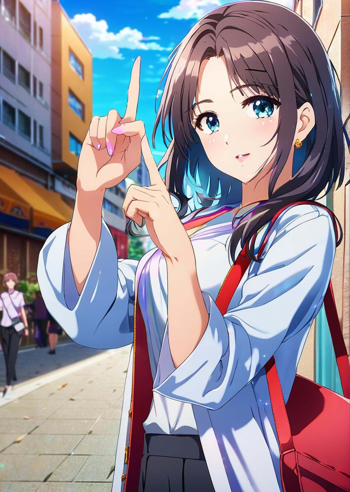 girl pointing at viewer in city on Tensor.Art