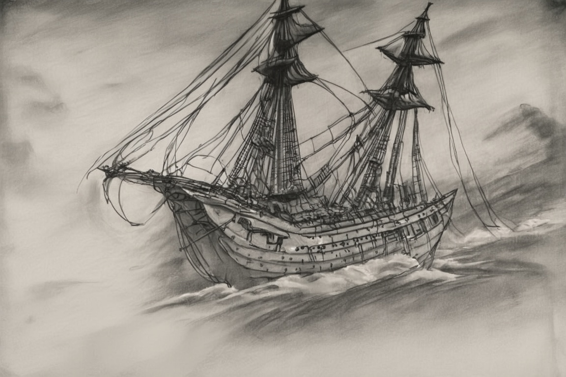 medieval ship,  ocean,  charcoal art on Tensor.Art