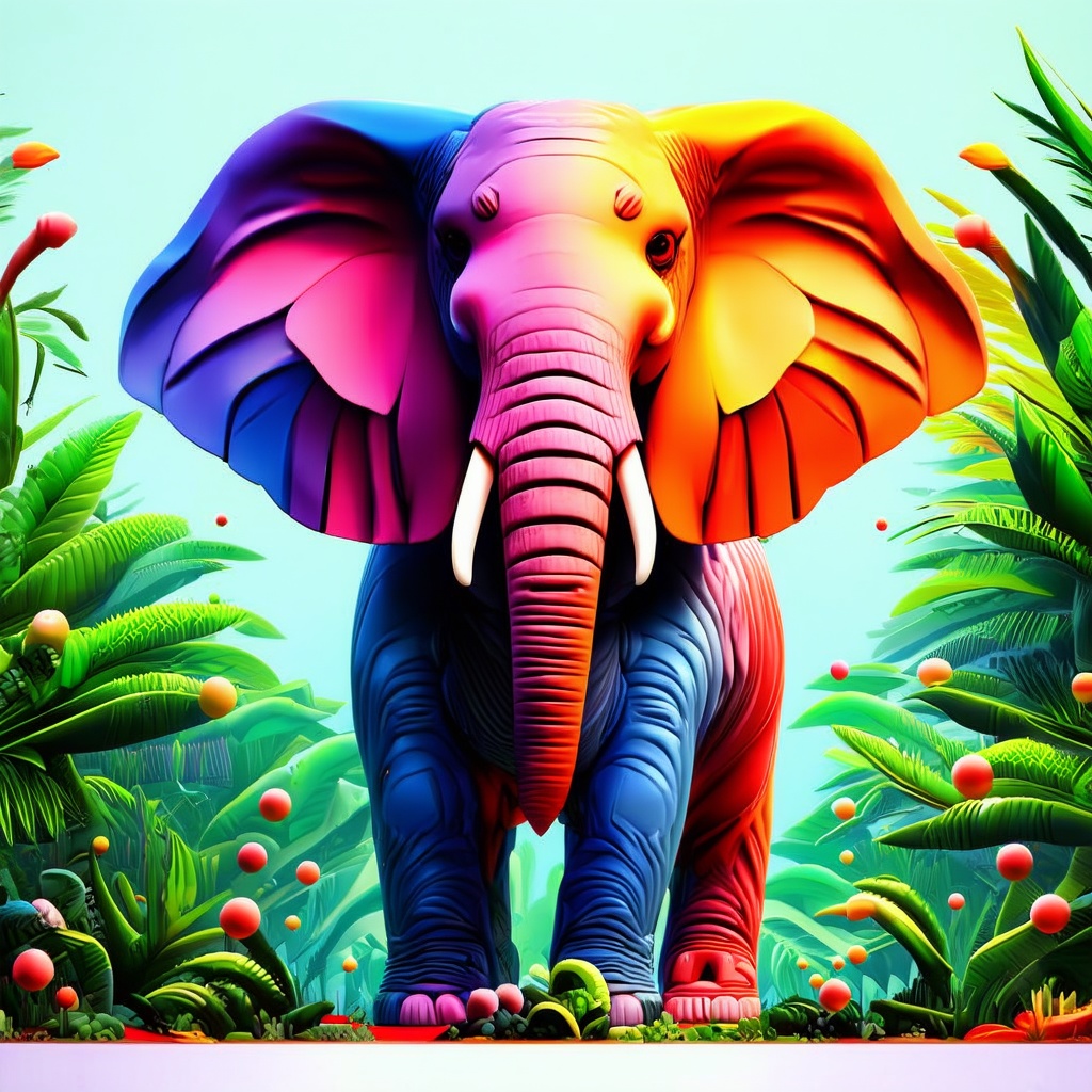 AAsp3ctr4m0rph1qu3 style 3d abstract elephant, vibrant, high-resolution colours, (two-tone colour rainforest background), humid atmosphere