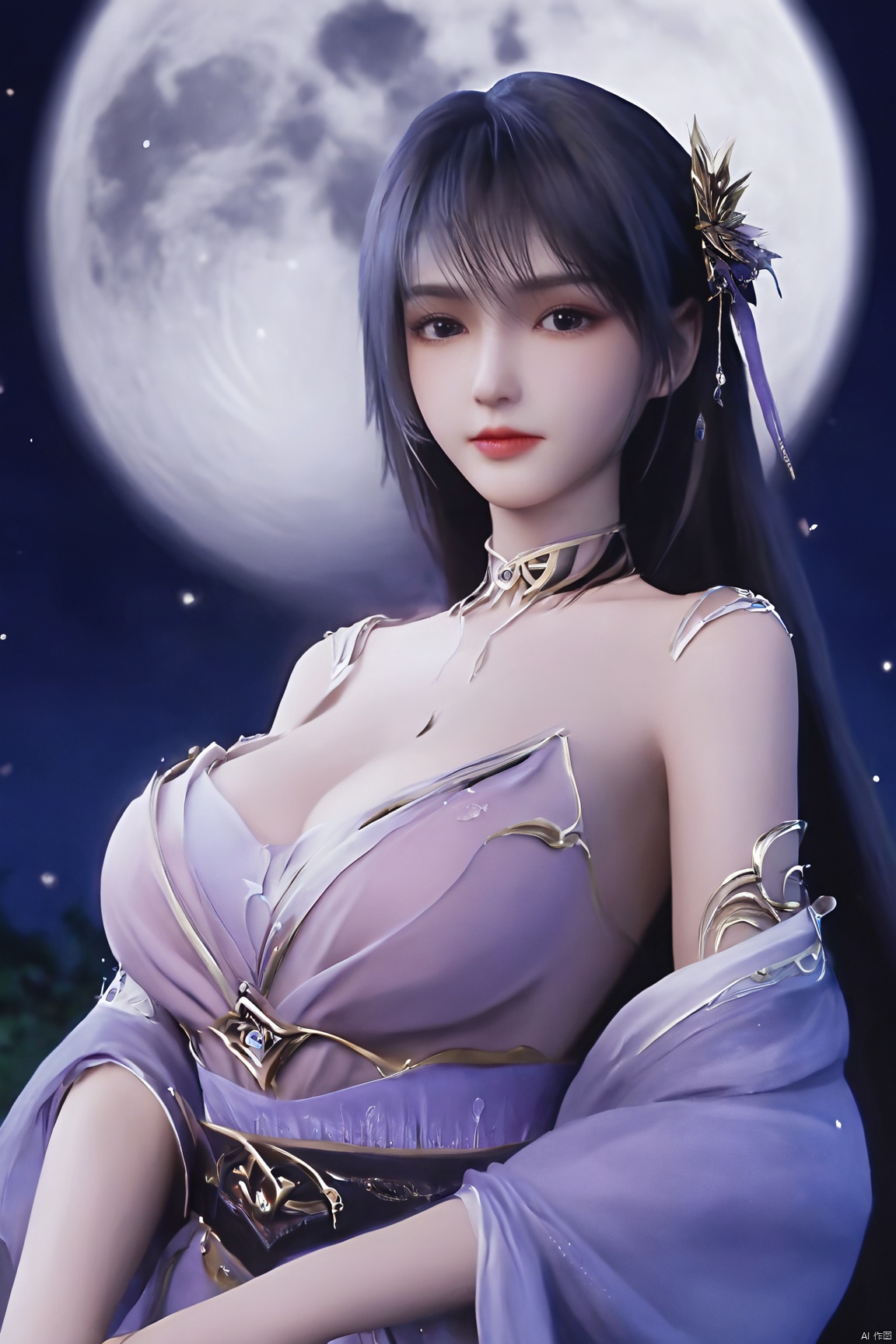 ((masterpiece)),((best quality)),1girl,Xshengcaier,full moon, (big breasts:1.79)