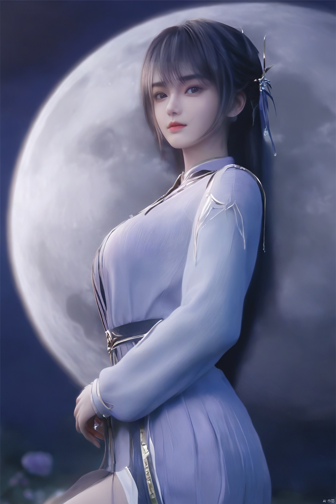 ((masterpiece)),((best quality)),1girl,Xshengcaier,full moon, (big breasts:1.79)