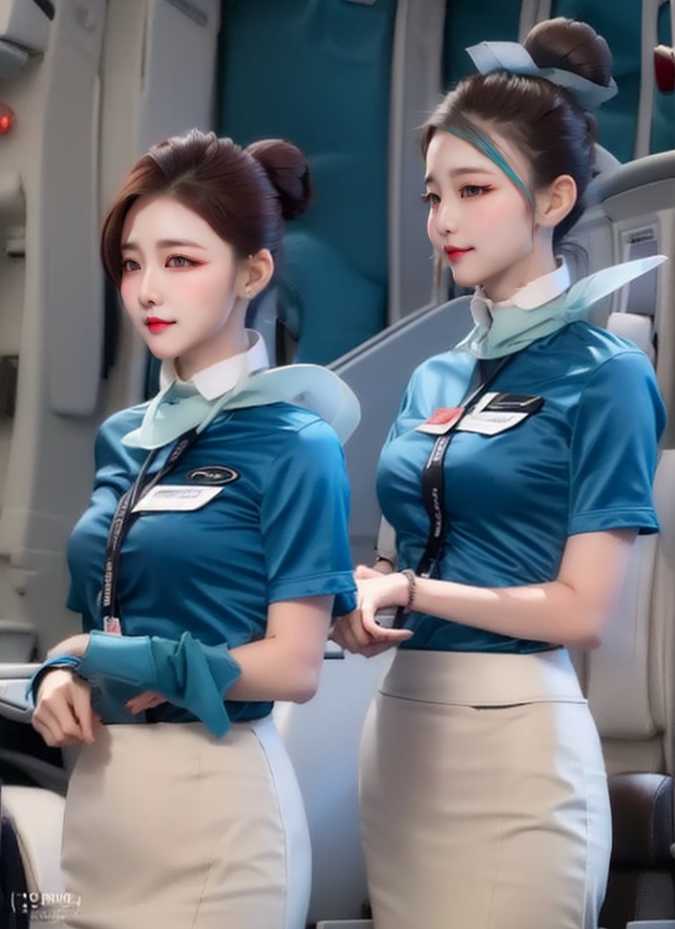 1 slim flight crew with beautiful face,  single hair bun hair,  black hair on Tensor.Art