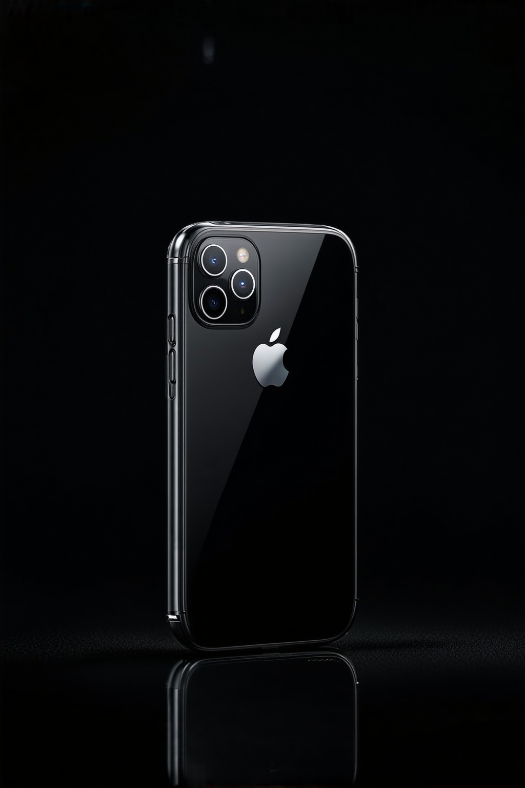 masterpiece, best quality, ultra-detailed, ultra high res, realistic, photorealistic, photo, RAW photo, realistic lighting, 
A sleek 3D Apple phone against a black background, the sleek modern design catches the eye immediately. The glossy surface reflects soft ambient light, showcasing the phone's cutting-edge technology. This striking image is a digitally rendered photograph, expertly crafted to capture every detail of the phone's sleek and minimalist form. The realistic textures and lighting make it appear almost tangible, creating a sense of realism that draws viewers in. The quality of the image is impeccable, with crisp lines and vibrant colors that make the phone seem almost tangible. This digital masterpiece perfectly balances style and utility, showcasing the epitome of modern smartphone design.
