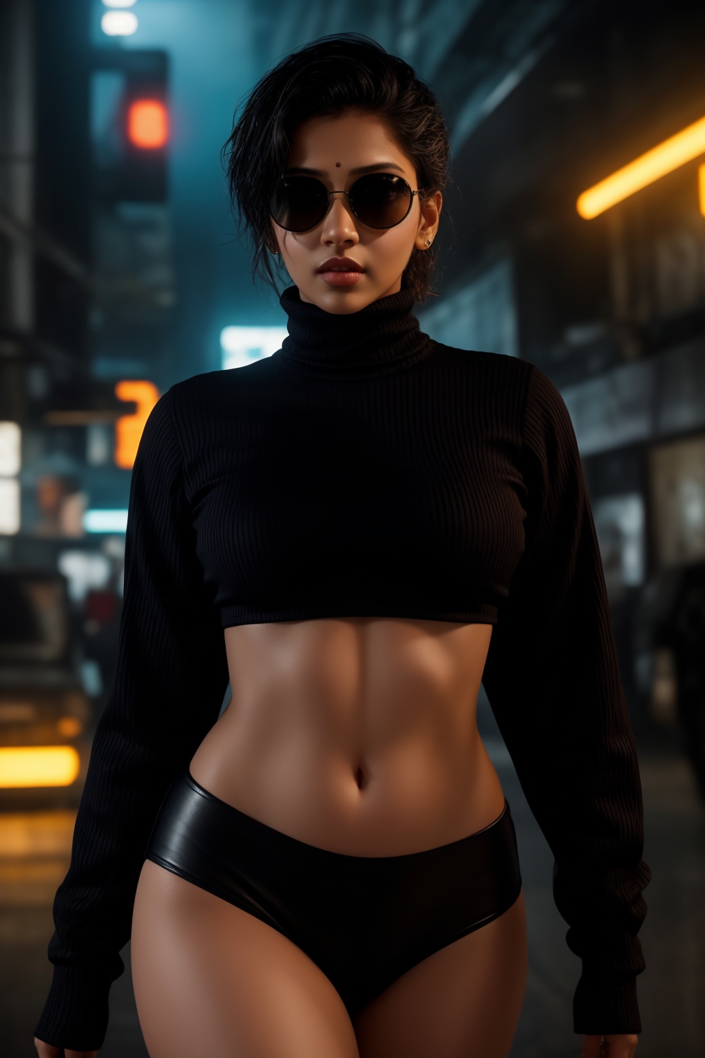 A stylish Mallu girl with a curvy,  sexy figure poses confidently in a modern,  non-traditional outfit adorned with tradit...
