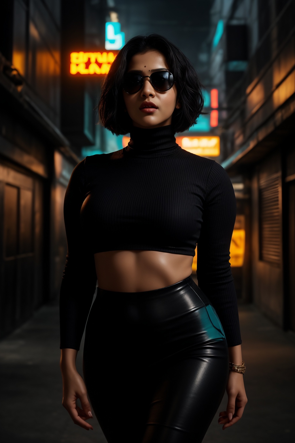 A stylish Mallu girl with a curvy,  sexy figure poses confidently in a modern,  non-traditional outfit adorned with tradit...