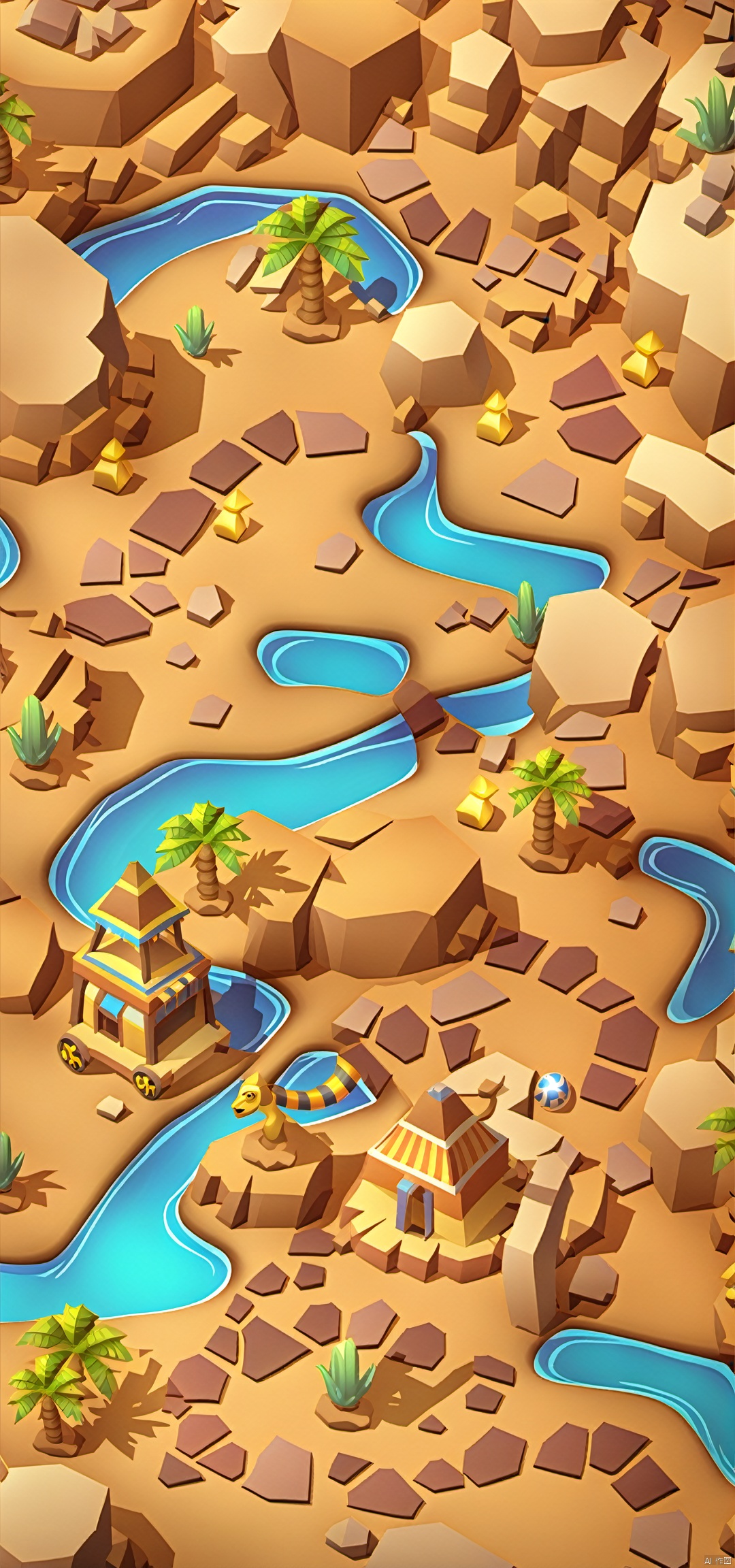 Game map,  winding road,  desert theme by 浪花鱼影 on Tensor.Art