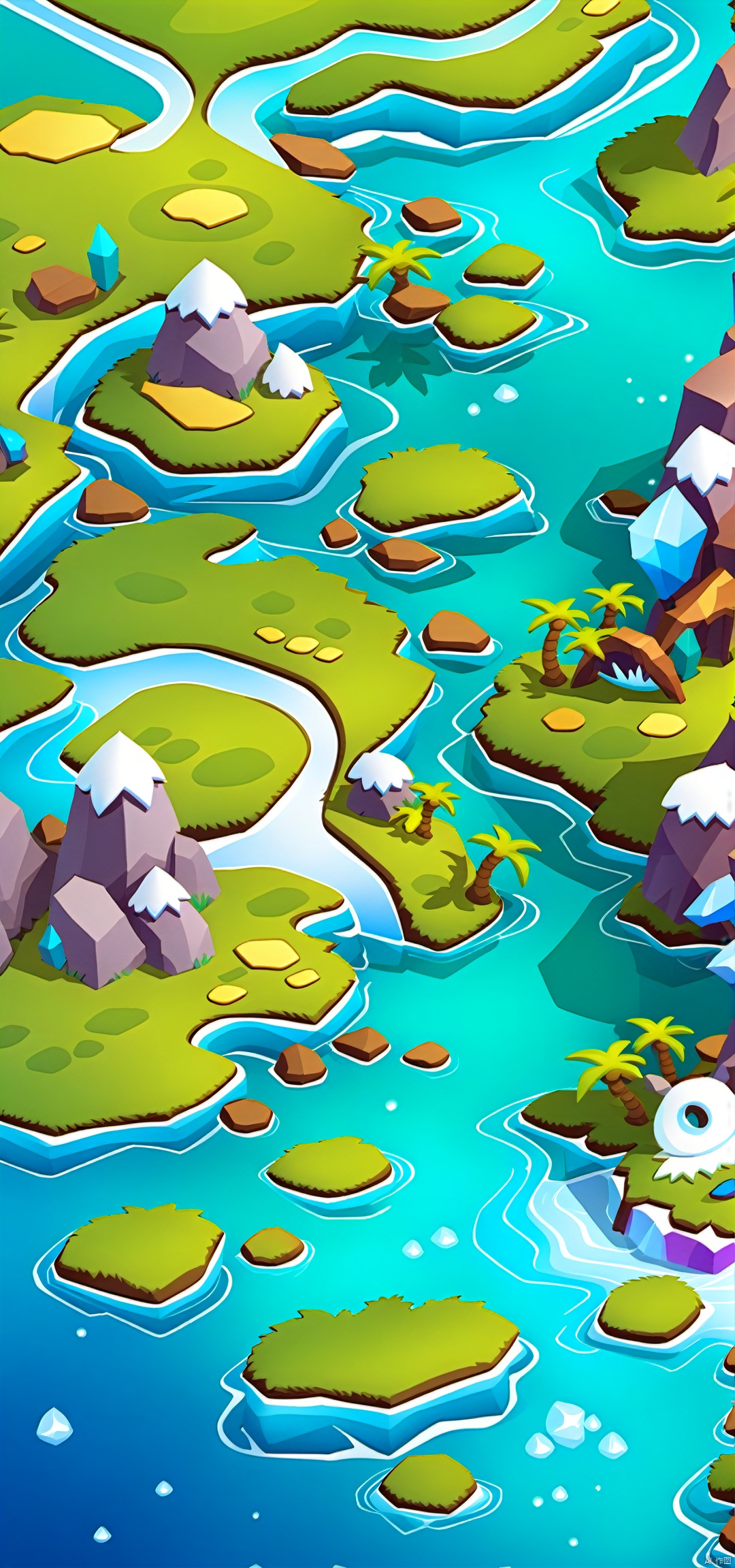 Fantasy planet theme,  island links,  mountains and rivers flowing by 浪花鱼影 on Tensor.Art