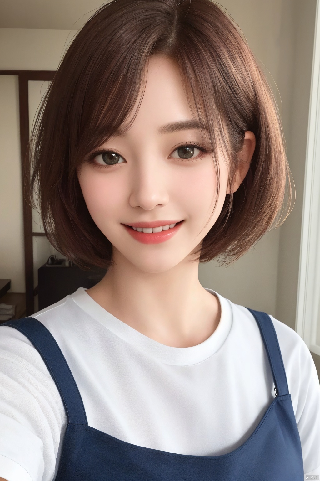 score_9,score_8_up,score_7_up,score_6_up,4k,best quality,masterpiece,ultra high res,medium_shot,photorealistic,1girl,solo,smile,perfect face,detailed face,medium hair,JK_style,(white short-sleeved),