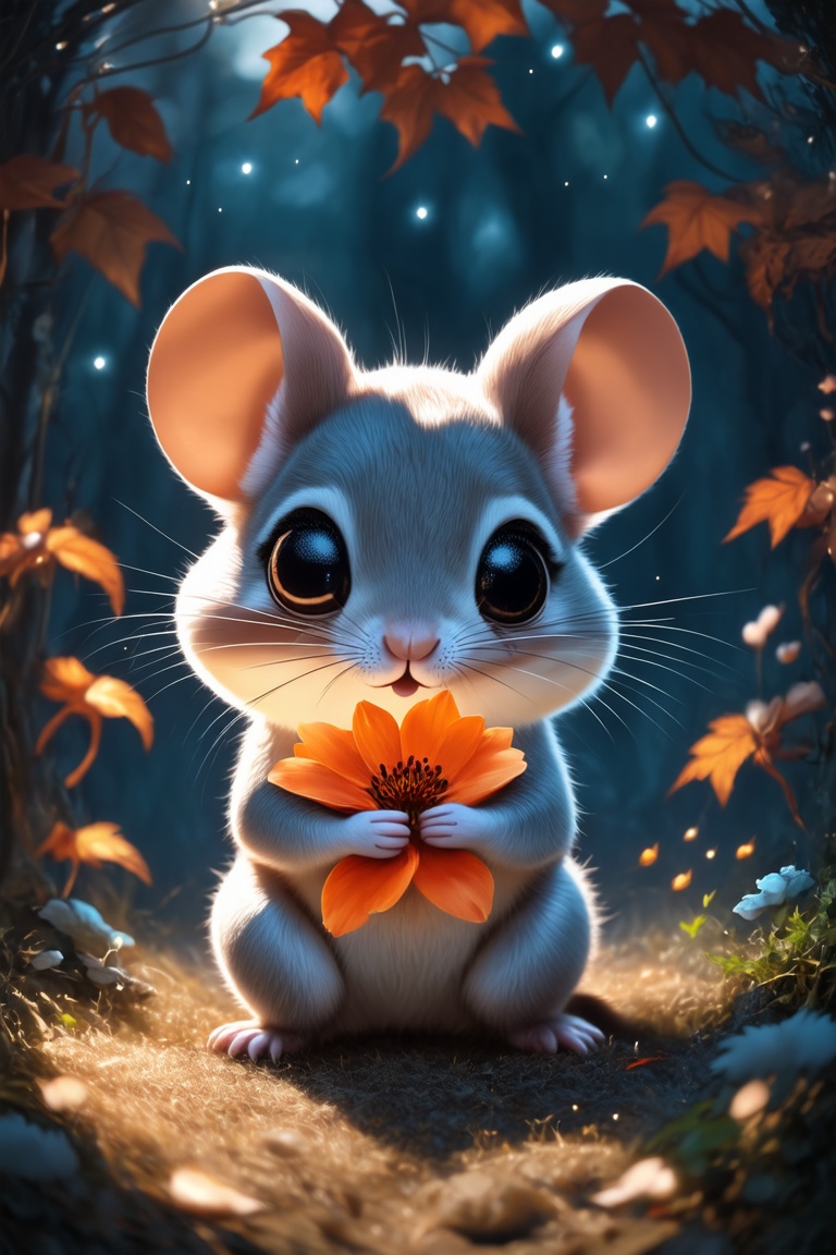 Digital painting characterized by smooth gradients,  soft glowing light,  and meticulous detailing showcases an adorable m...