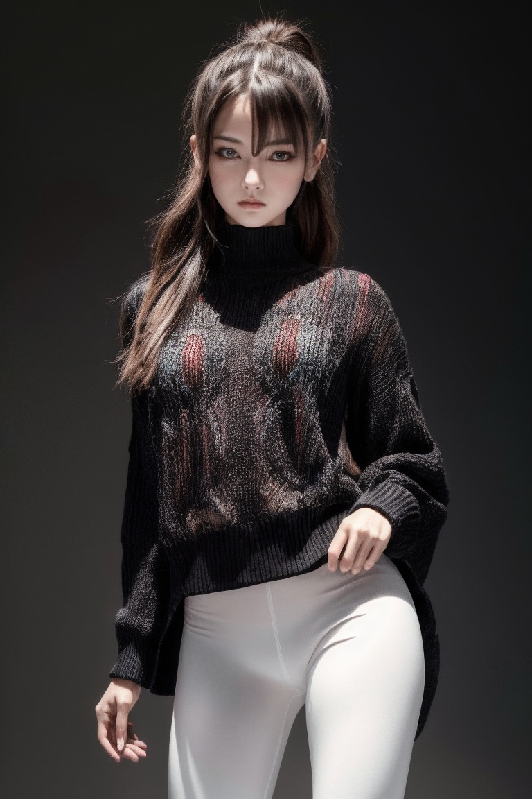 Modefotografie im High-Fashion-Stil. Ein Modell in einem kurzen,  figurbetonten Wickelrock aus Seide steht vor einem minim...