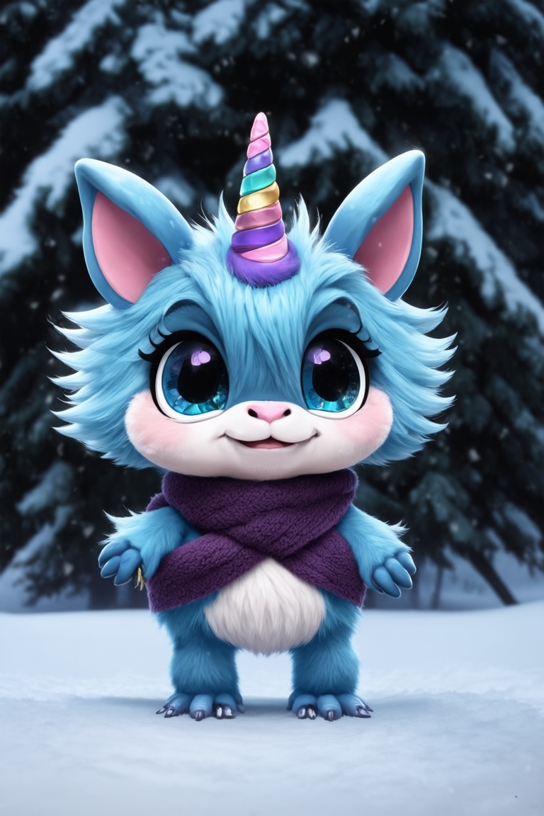 full body,  an adorable and cute fluffy little monster with light blue fur,  large glossy eyes on Tensor.Art