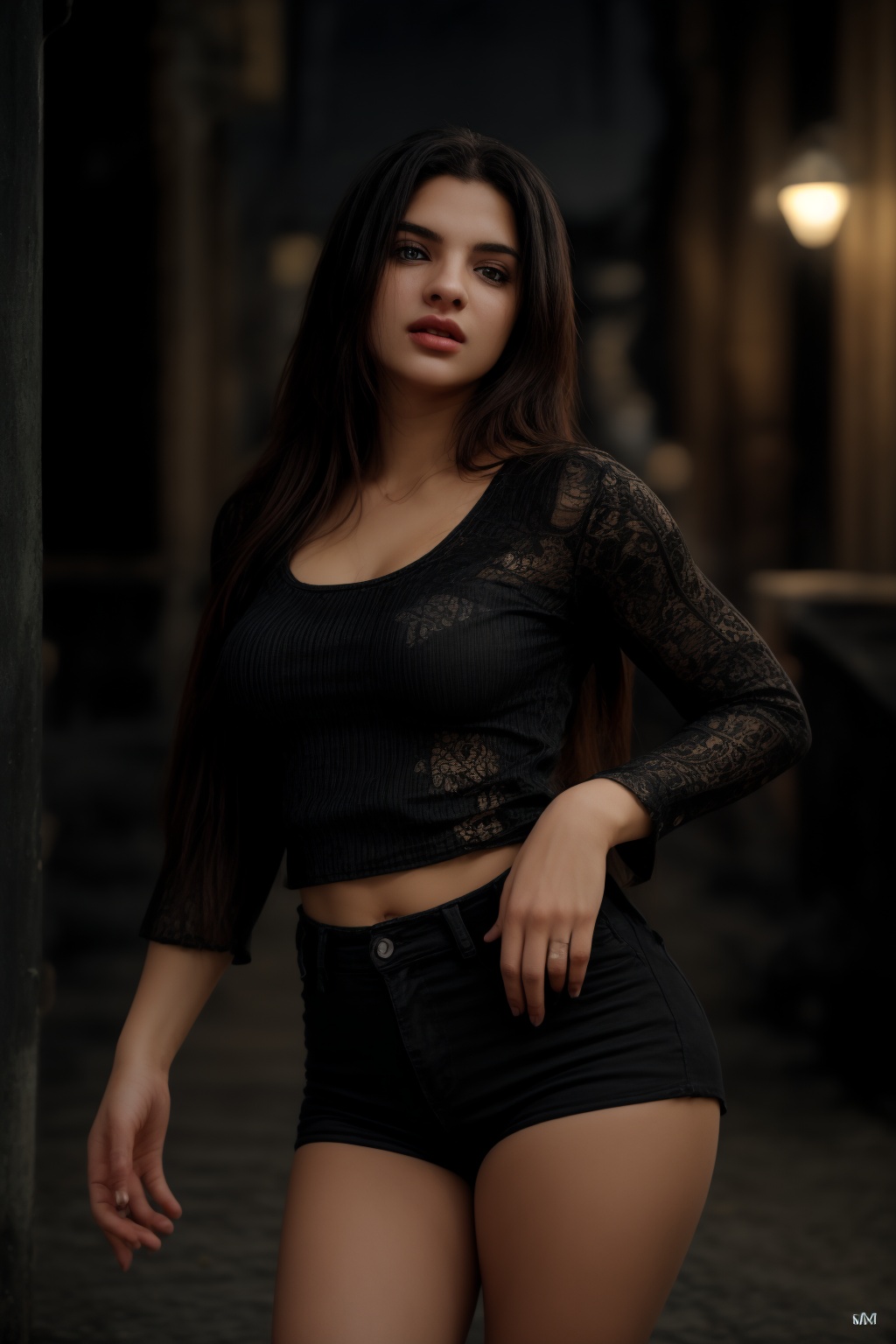 pretty 1girl,  long straight black hair,  wearing denim cover all fashion on Tensor.Art