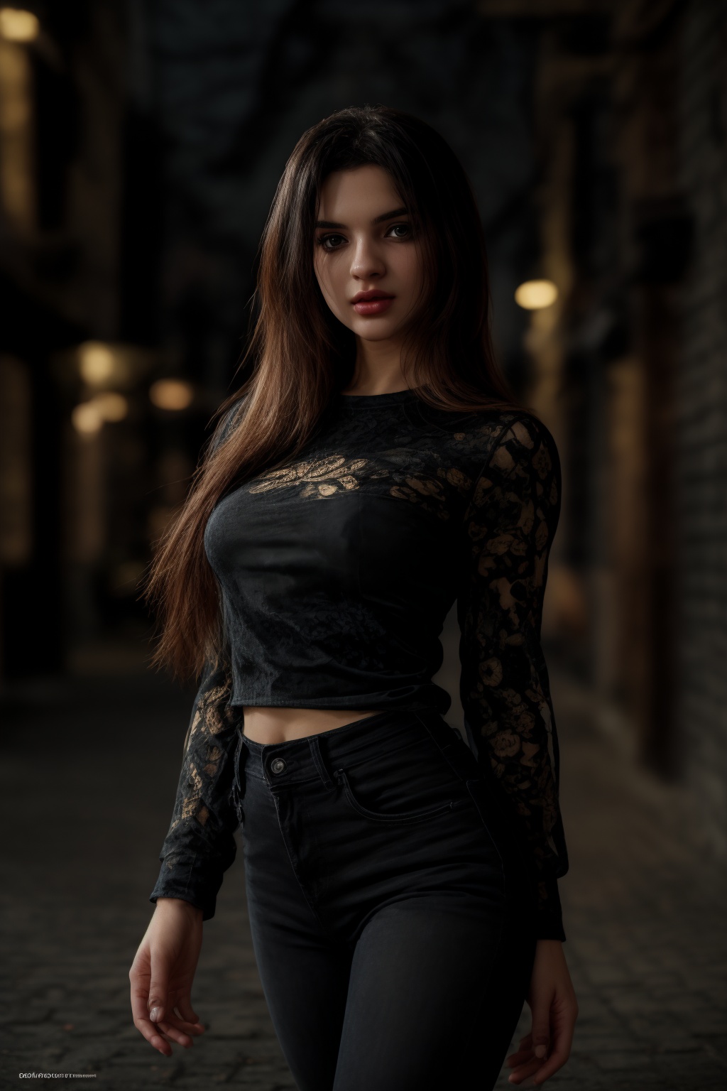 pretty 1girl,  long straight black hair,  wearing denim cover all fashion on Tensor.Art