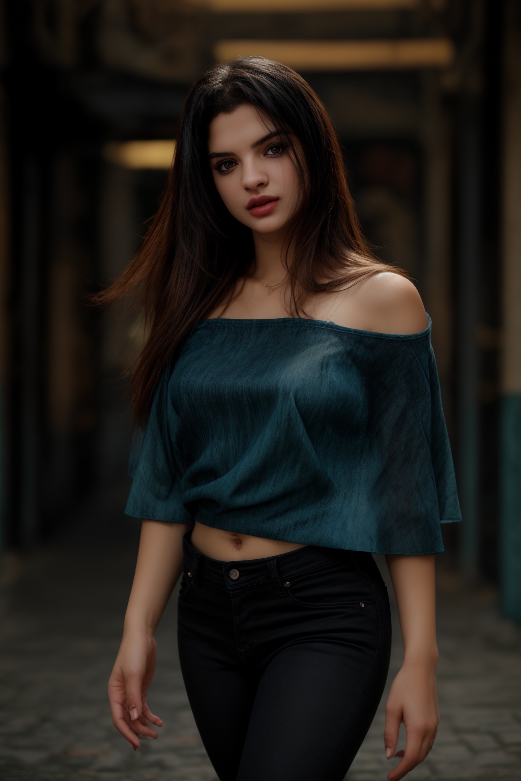 pretty 1girl,  long straight black hair,  wearing denim cover all fashion on Tensor.Art