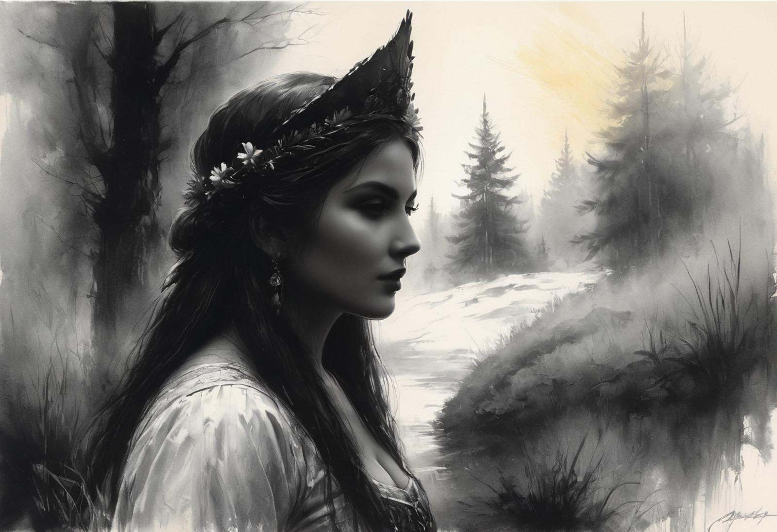 Charcoal drawing,  crayons,  black pencil drawing on Tensor.Art