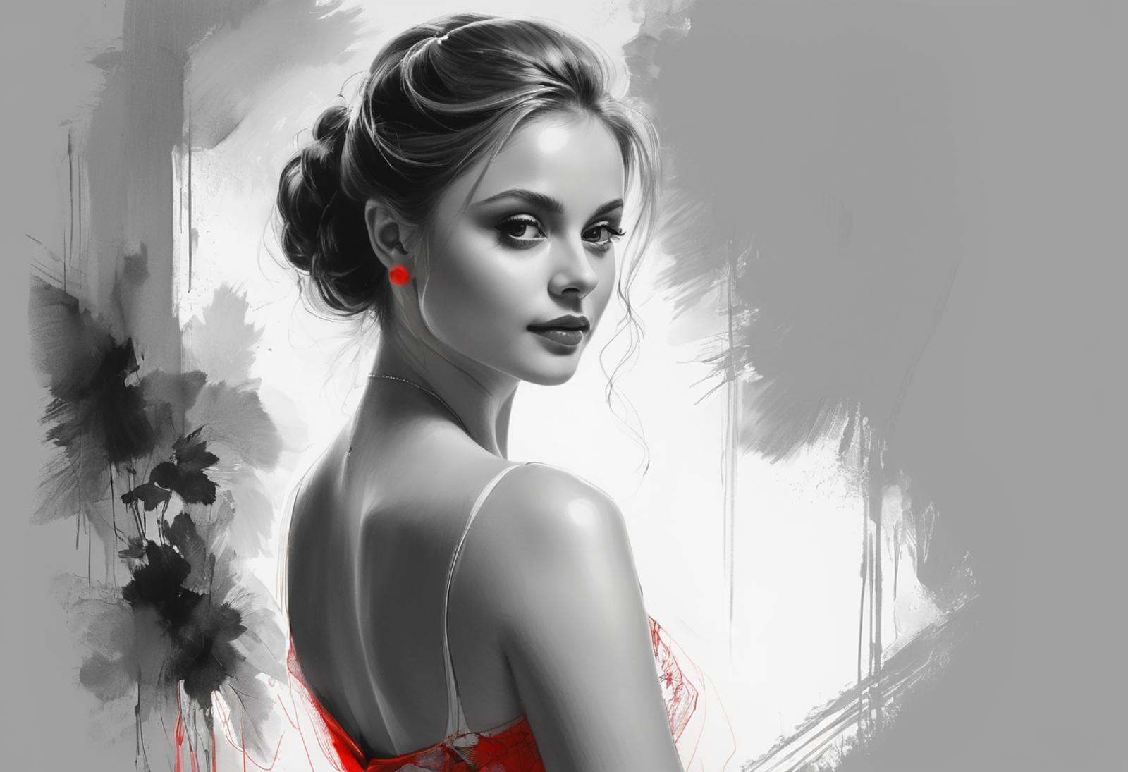 Pencil Sketch Drawing,  line art drawing,  a elegant beautiful young woman on Tensor.Art