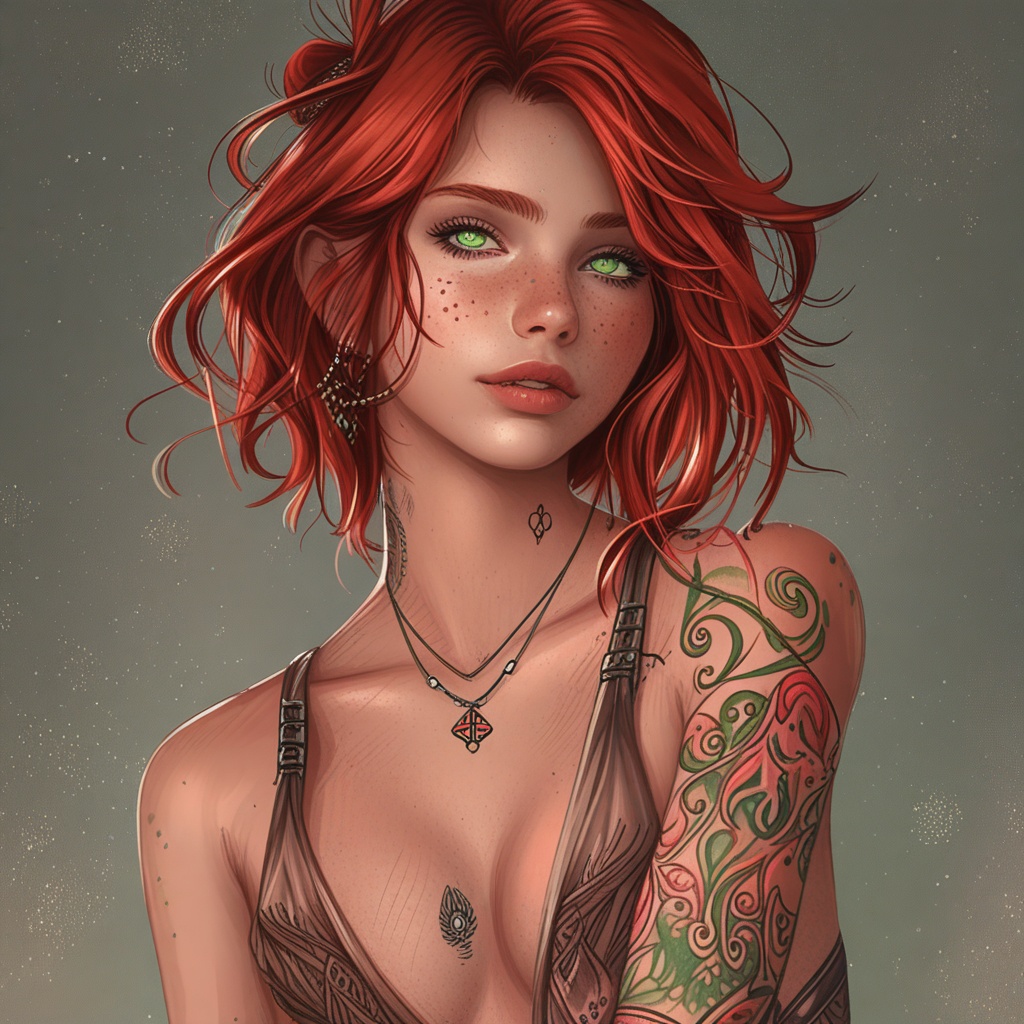 A beautiful tall girl and sexy,  red hair,  fair skin on Tensor.Art
