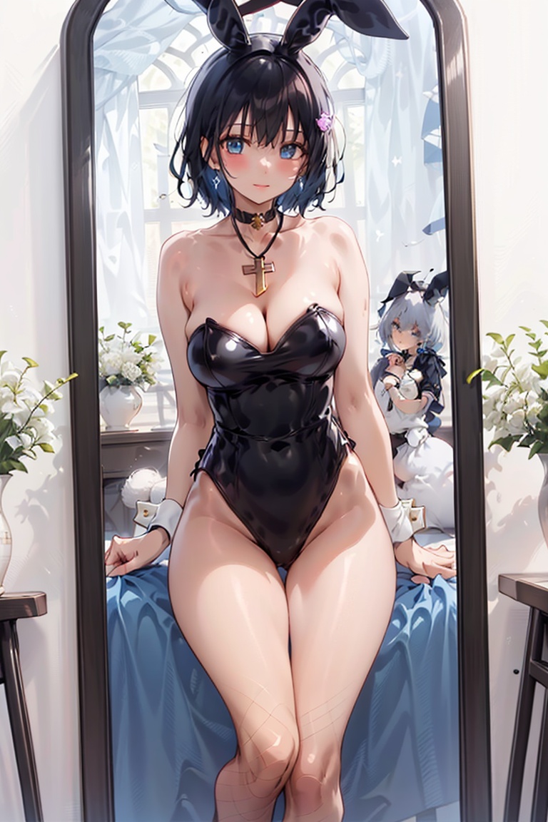 High quality bunny girl,  luxurious high leg bunny,  beautiful black enamel bunny girl on Tensor.Art