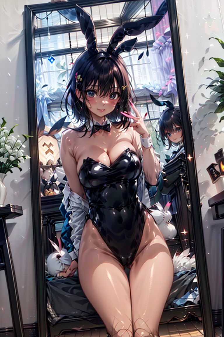 High quality bunny girl,  high-class high leg bunny,  beautiful black enamel bunny girl on Tensor.Art