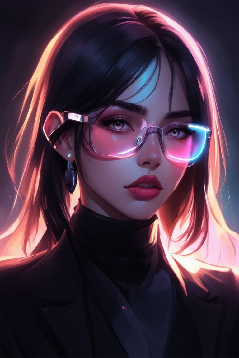 Similar graph,  a cyberpunk girl,  Wear clear neon glasses on Tensor.Art