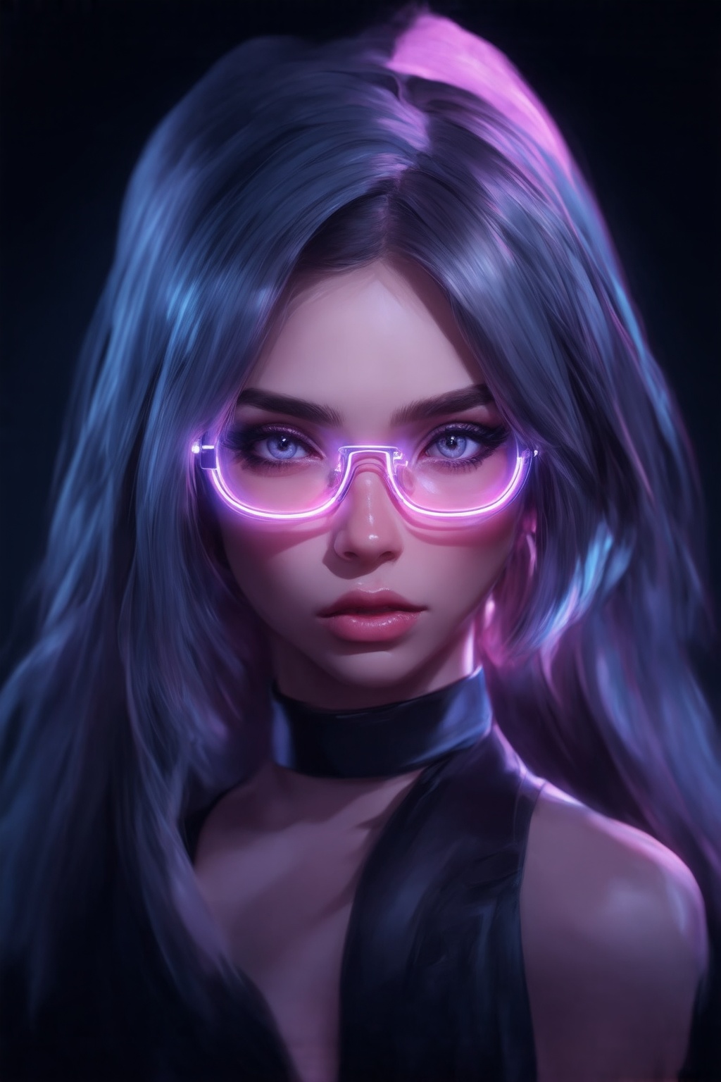 Similar graph,  a cyberpunk girl,  Wear clear neon glasses on Tensor.Art