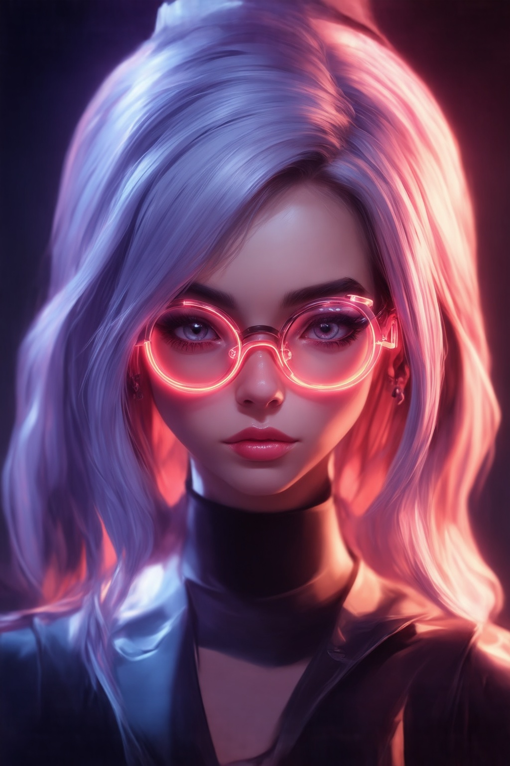 Similar graph,  a cyberpunk girl,  Wear clear neon glasses on Tensor.Art