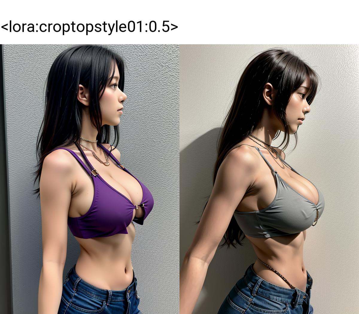 ((medium shot)),  ((crop top)),  chest chain on Tensor.Art