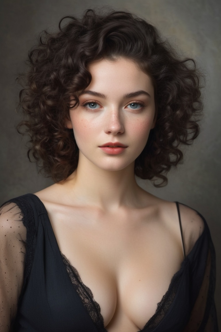 Prompt: (((Iconic 1940s age style but extremely beautiful))) (((black curly messy hair 40s age style,  light rainbow in ha...