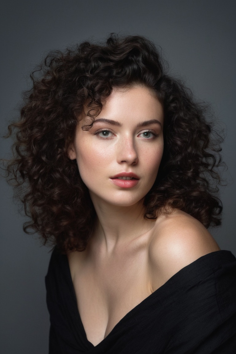 Prompt: (((Iconic 1940s age style but extremely beautiful))) (((black curly messy hair 40s age style,  light rainbow in ha...
