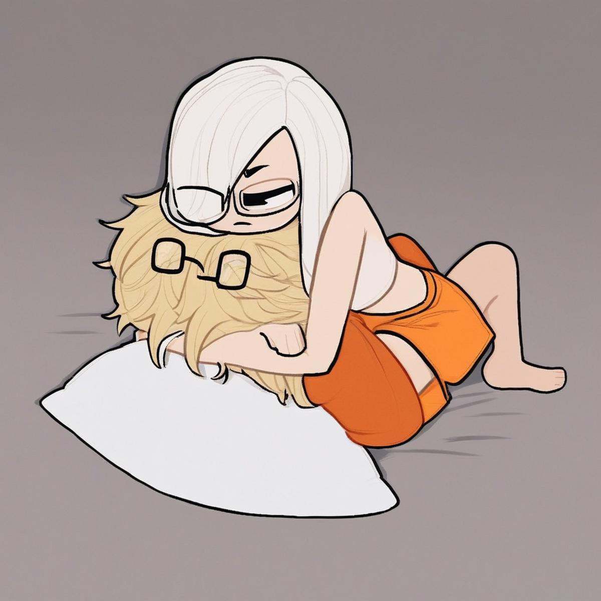 blonde hair,  one eye white,  pillow with girl on Tensor.Art