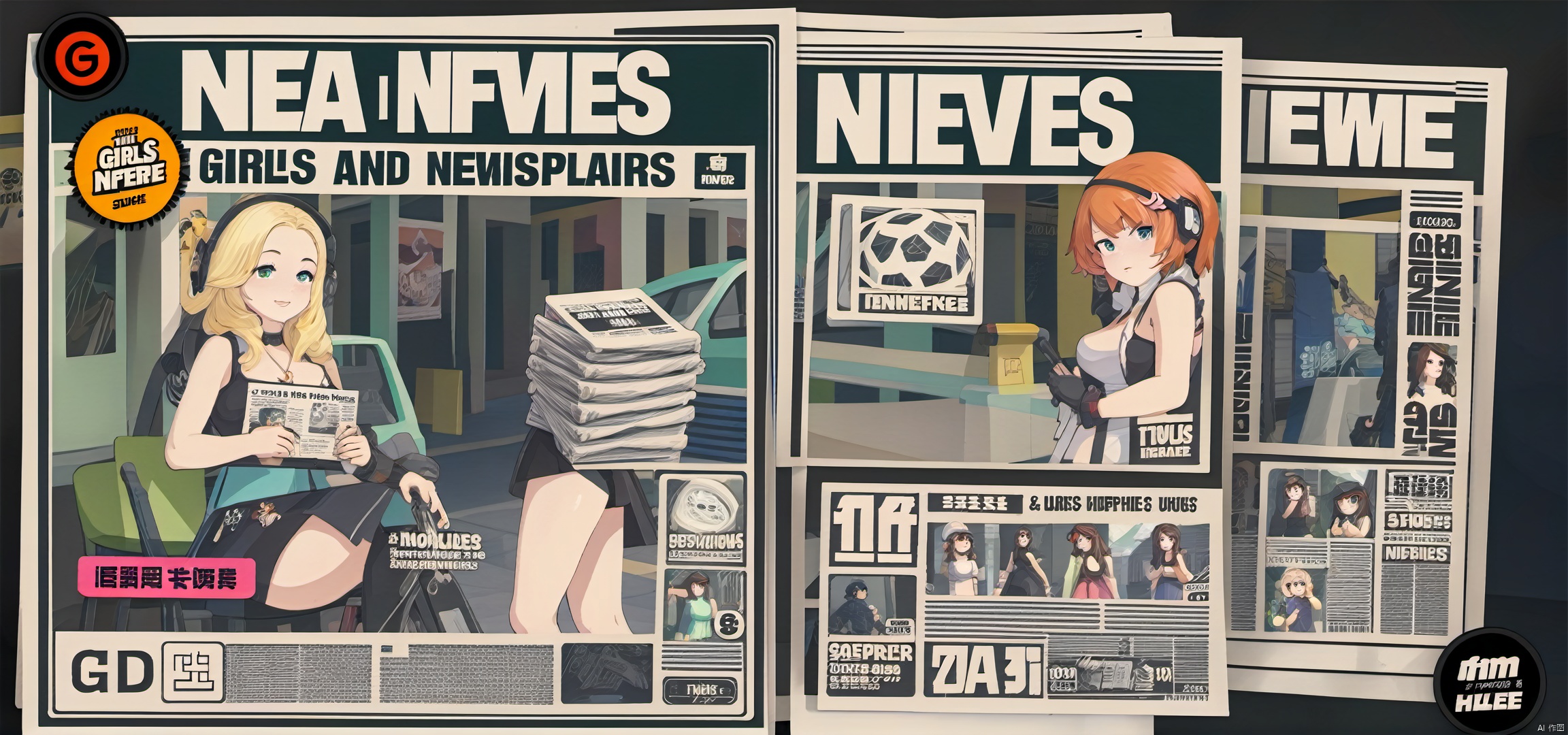 The game interface. Girls and newspapers on Tensor.Art