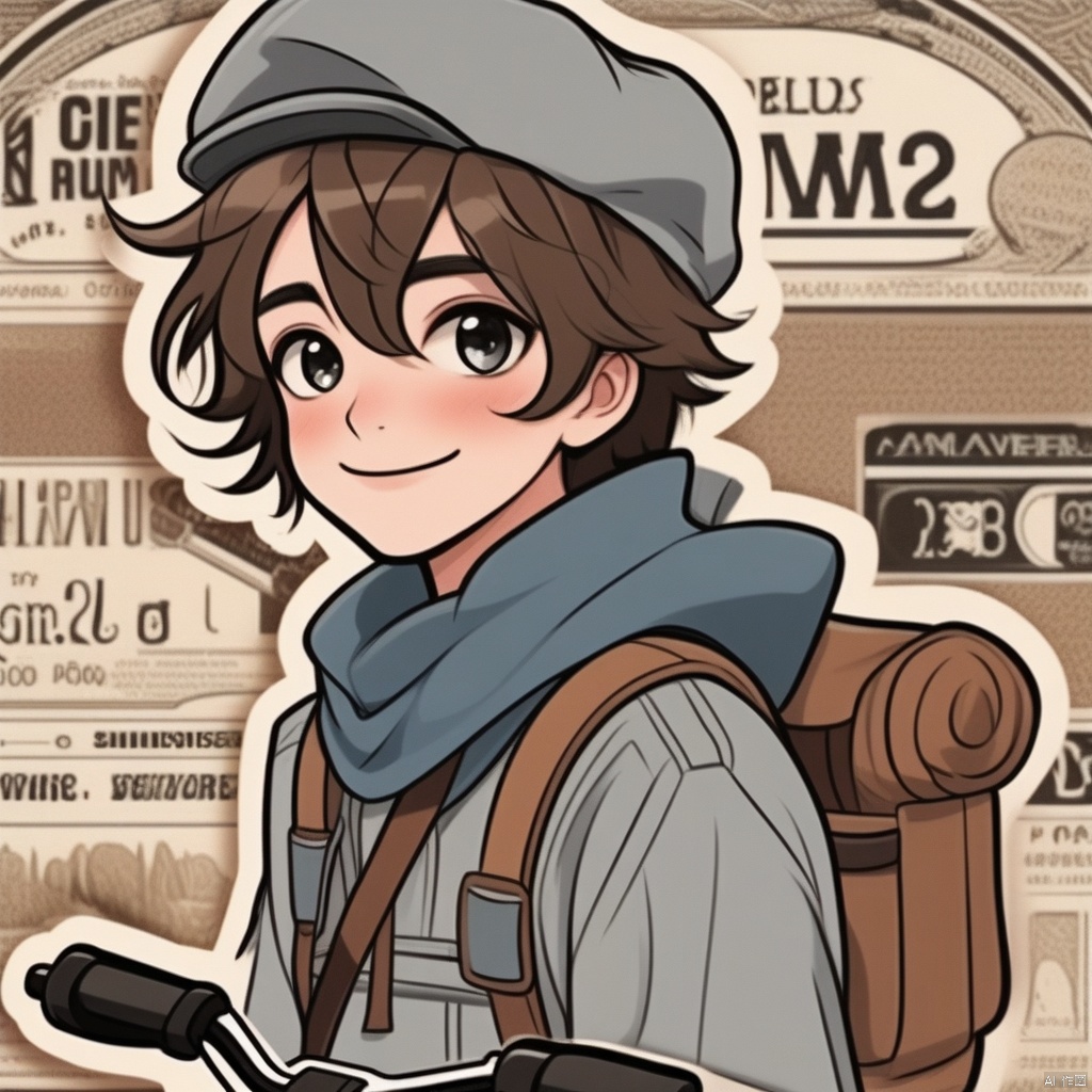 (courier:1.3),solo,1boy, street, Riding a bicycle,trends,quiet,Cheerfulness,(in surgery),Goods packaging realistic color palette,flat color,light smile, shotadom, orange, , ,