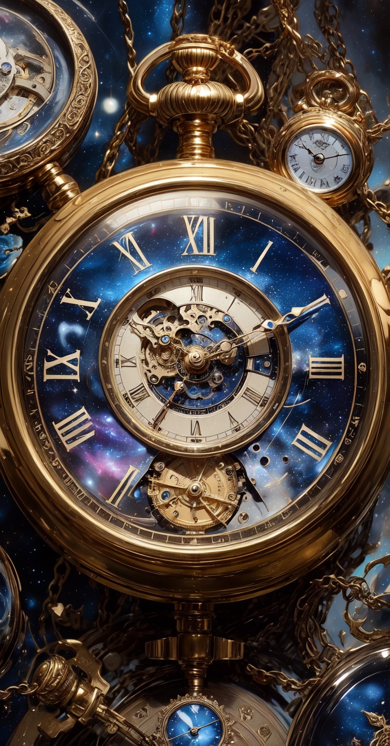 A vintage-inspired still life composition featuring a delicate golden pocket watch with intricate gears and Roman numerals...