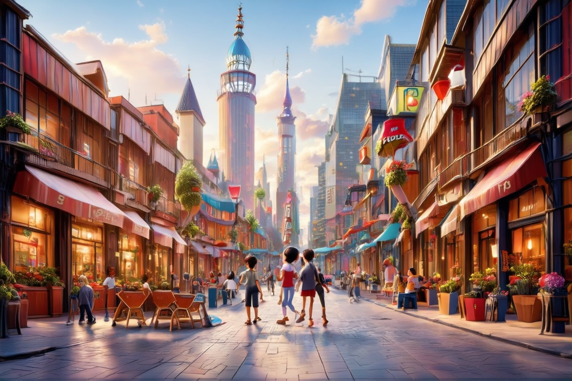 This image is an urban environment,  focusing on the architectural and commercial aspects. It's designed to represent a bu...