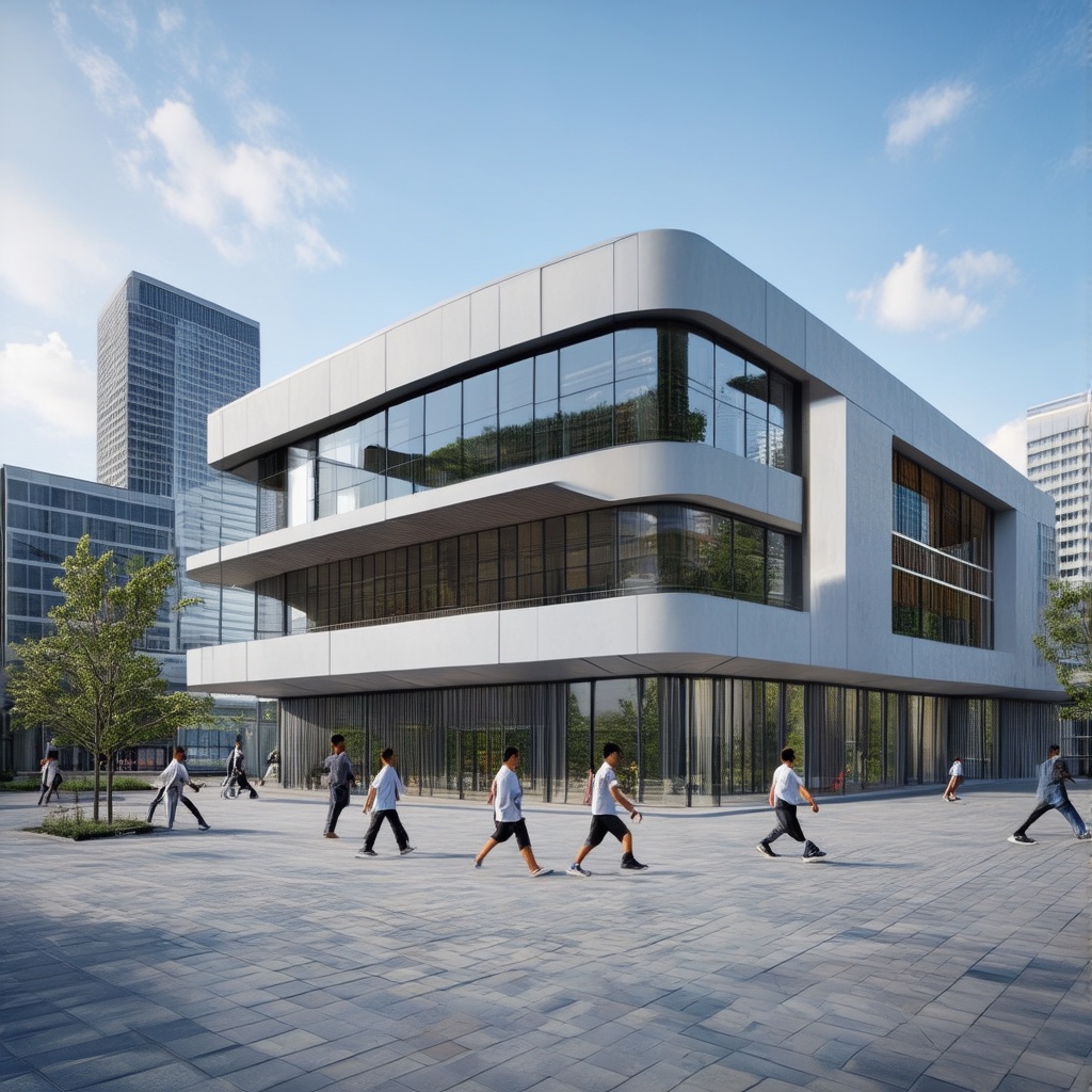 A 3D render of a modern public building with a sleek,  minimalist design,  inspired by contemporary architectural trends....