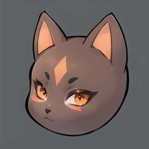<lora:gmic ico_2d1.2-000012:0.5>,game icon  institute_\(icon\), a white cat with orange eyes and a black nose and nose ring on it's head, with a gray background, animal, animal ears, animal focus, black eyes, brown background, cat, cat ears, closed mouth, gradient, gradient background, grey background, looking at viewer, monochrome, simple background, smile, solo