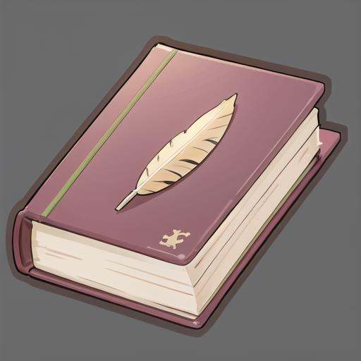 <lora:gmic ico_2d1.2-000012:0.5>,game icon  institute_\(icon\),a book with a pen on top of it and a bookmark on the cover of it,with a feather on top of it,book,